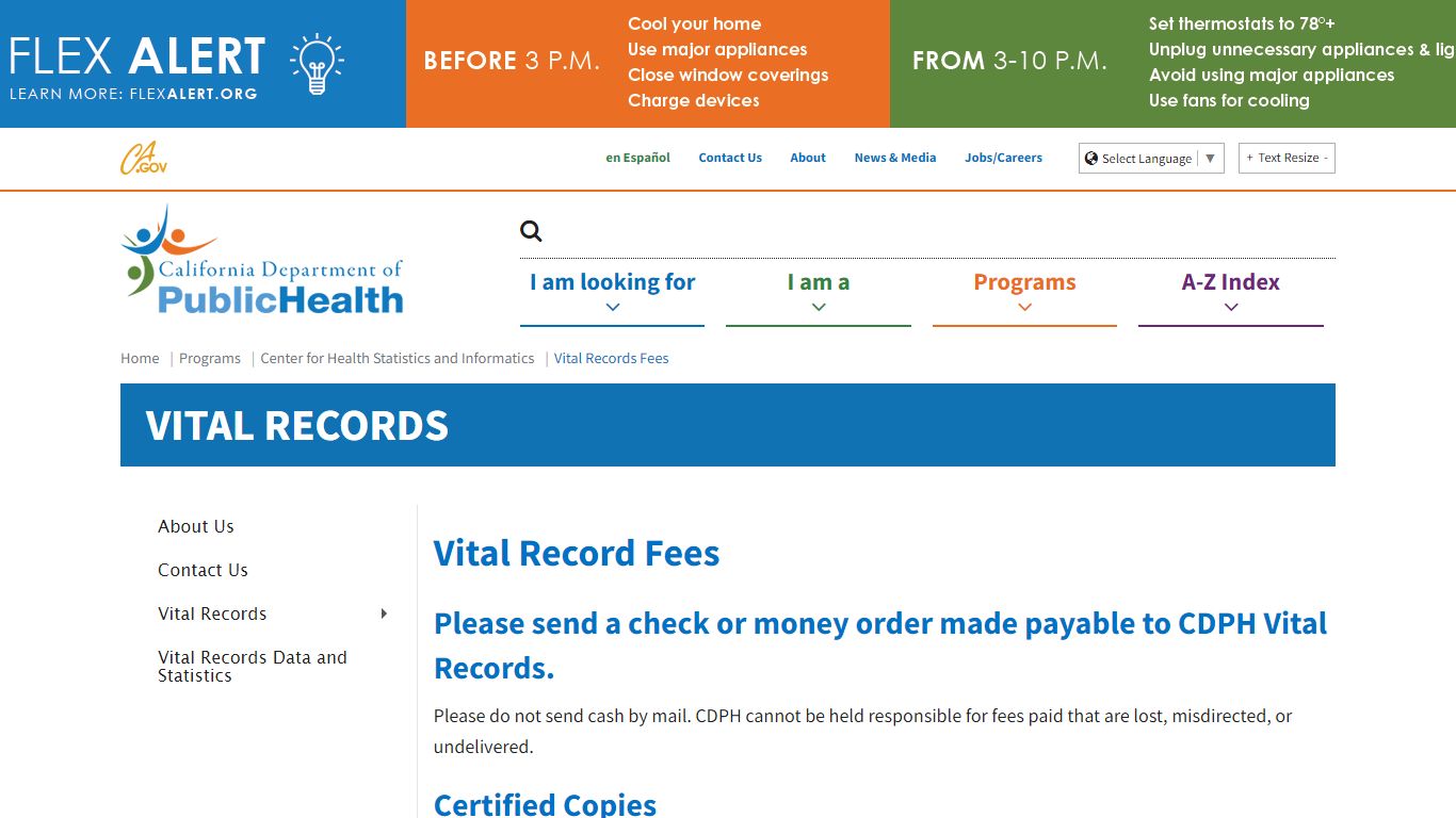 Vital Records Fees - California